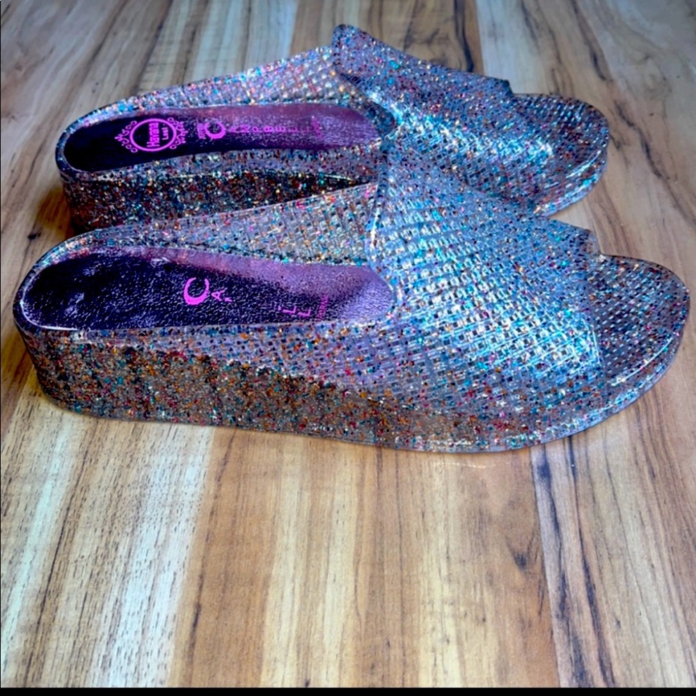 Jeffrey Campbell Havana Pink Glitter jelly sandals size 7 in good condition